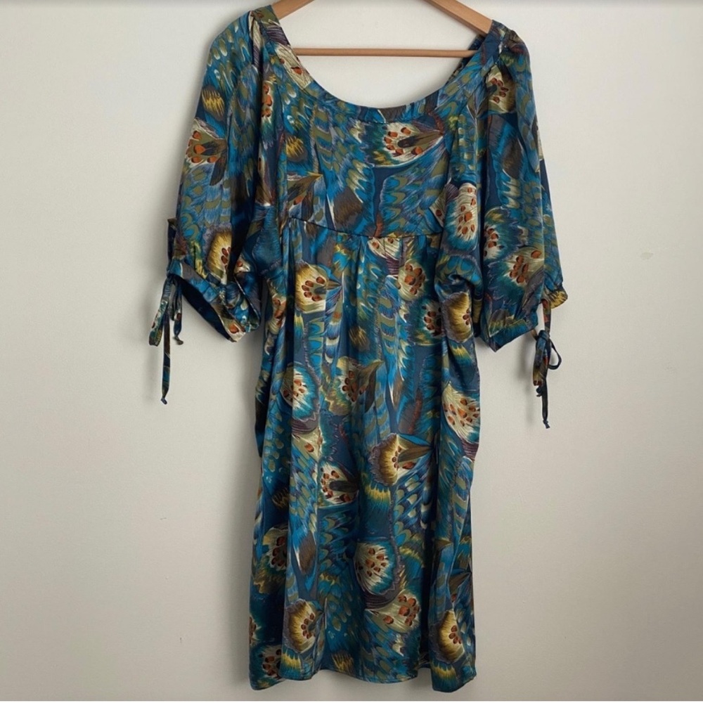 Gorgeous 100% Silk Dress Peacock Feather print midi dress - Picture 1 of 9